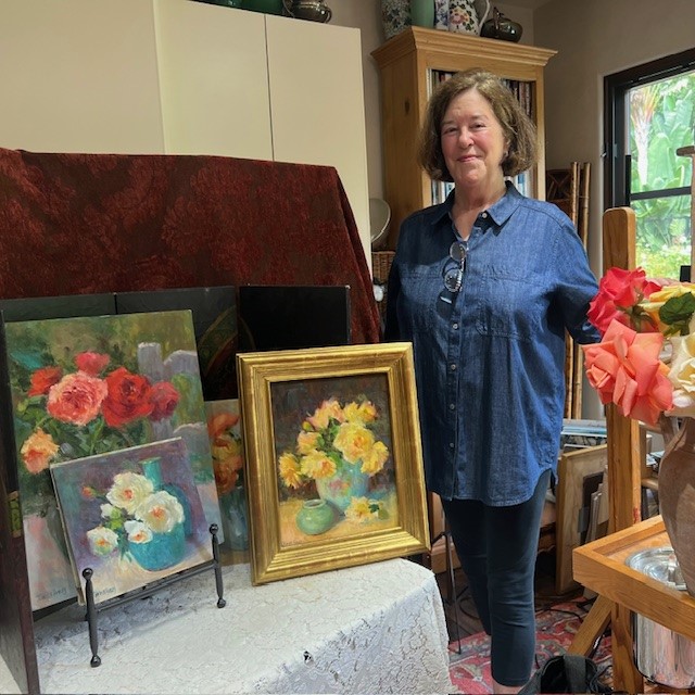 dot renshaw with her paintings